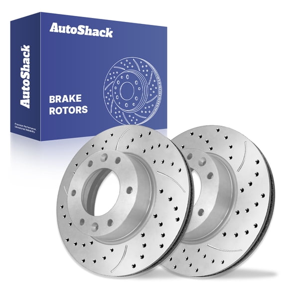 AutoShack Front Vented Drilled & Slotted Silver Zinc Coated Brake Rotors 2-PC Set Replacement for 2006-2012 Kia Sedona 2007-2010 Hyundai Entourage 2014 Kia Sedona SilverShield Pro 11.73" (298 mm)