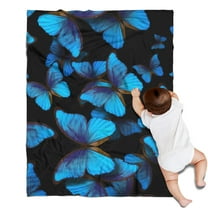 Black Blue Butterfly Pattern Blanket,Comfortable Soft Flannel Throw Blanket,All Season,Warm Lightweight Blankets for Sofa Bed Couch Living Room Chair,30"x40"