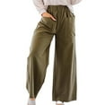 thumbnail image 4 of Fashion Womens Casual Solid Color Pants Straight Wide Leg Trousers Pants With Pocket, 4 of 5