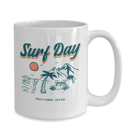 

Vintage Surf Day Mountains Puerto Escondido Beach Costa Rica White Gift coffee mug