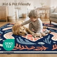 thumbnail image 4 of ODIKA 6'x9' Washable Area Rug Theme Nautical Door Turtle Coral Seashell Reef Wave Border Scatter for Queen Size Bedroom, Under Bed, Master Suite, Easy Care, Non-Shedding, 4 of 7
