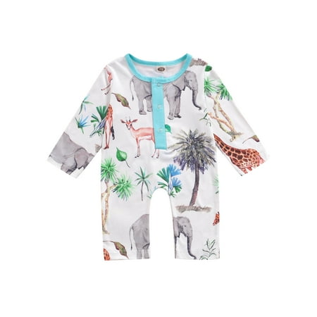 

Qiylii Infant Animal World Print Bodysuit Long Sleeve Round Neck Romper