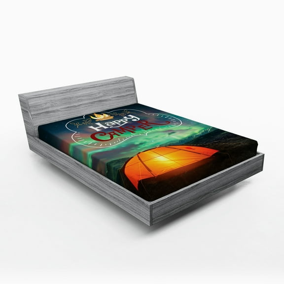 Ambesonne Happy Camper Fitted Sheet, Aurora Borealis Tent, Full Size, Multicolor