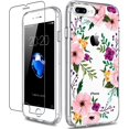 thumbnail image 1 of FYBTO iPhone 8 Plus Case, iPhone 7 Plus Case with Screen Protector, Clear Heavy Duty Protective Case Floral Girls Women Hard PC Case with TPU Bumper Cover Phone Case for iPhone 8 Plus, Small, 1 of 7