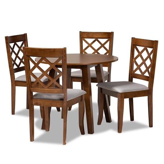 Bowery Hill Grey Upholstered and Walnut Brown Finished Wood 5-Piece Dining Set