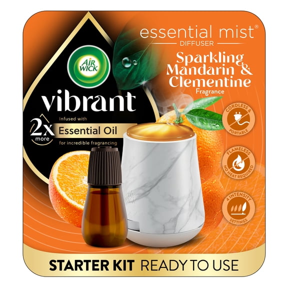 Air Wick Essential Mist Vibrant Cordless Oil Diffuser Kit, Air Freshener, Sparkling Mandarin & Clementine, 1 Diffuser   1 Refill