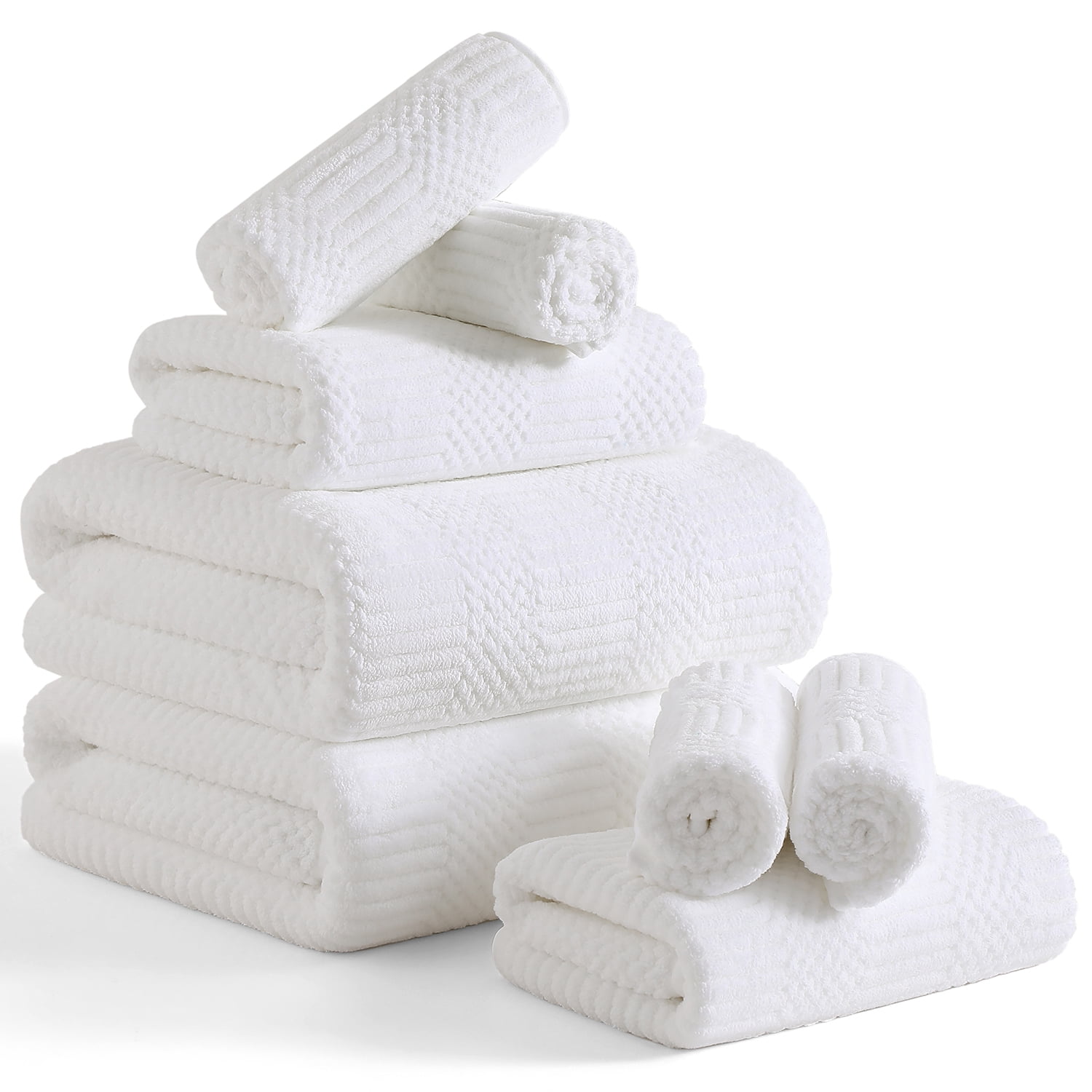 Beartech 8 Piece Microfiber Bath Towel Set,700GSM Quick Dry & Less Lint, 2 Oversized Bath Towels, 2 Towels & 4 Washcloths,Highly Absorbent,Ultra Soft Shower Towel For Bathroom Hotel-White