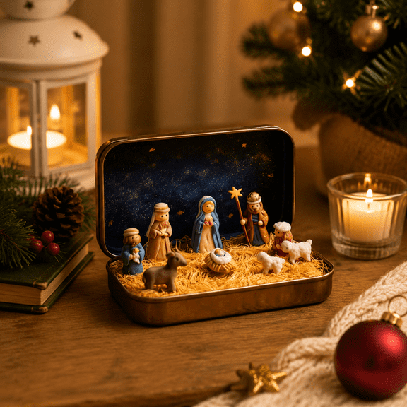Desaam Mini Christmas Nativity Set in Tin Box 1 in Christmas Nativity Set PVC Figurines & Knick-Knacks
