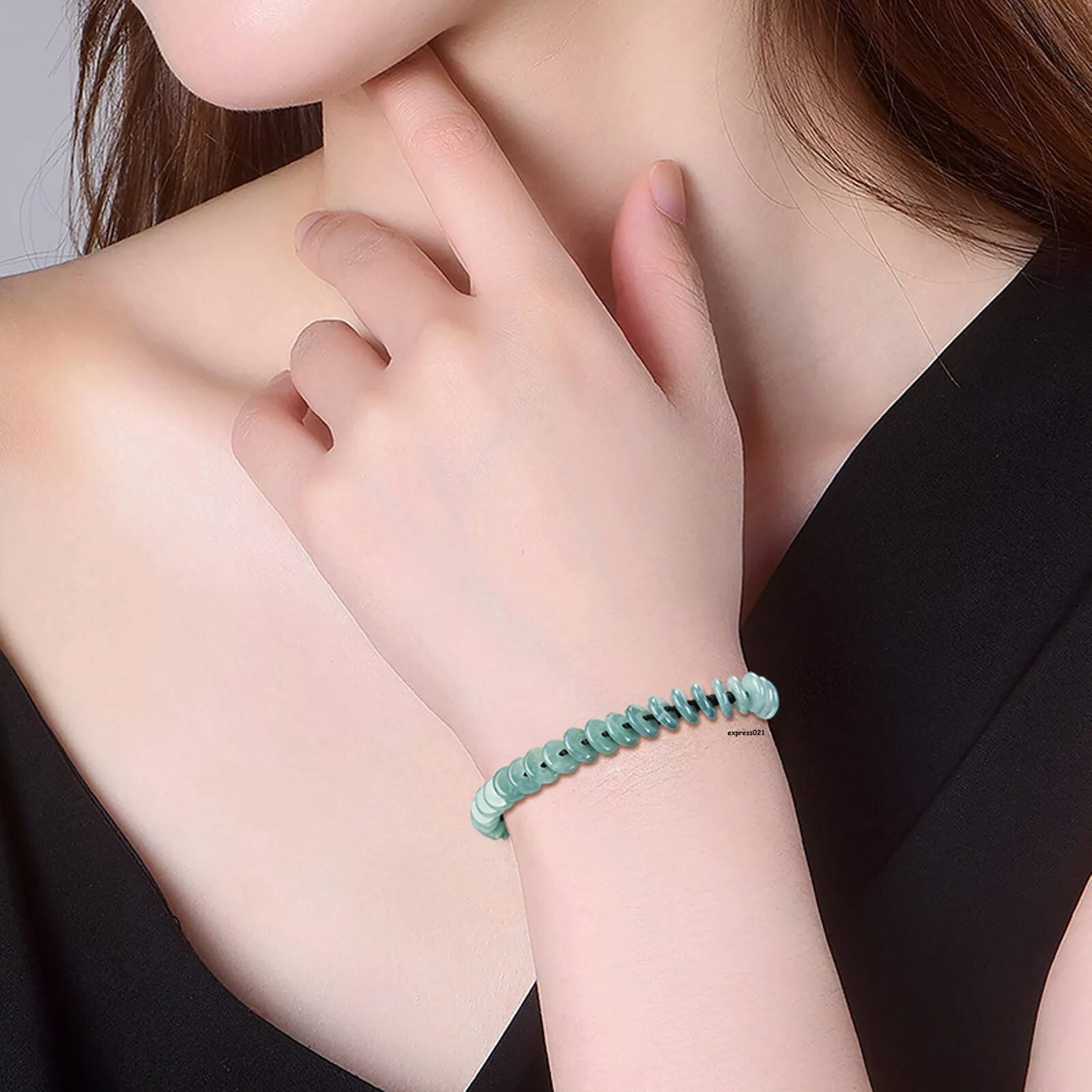 HOOUN Natural Grade A Jade Jadeite Women Round Buckle Beads String Braided Bracelet