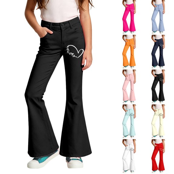 School Pants for Girls 7-8 Flare Pants High Stretchy Flare Dress Pants Elastic Waist Bell Bottom Trousers Back To School Clothes Pink