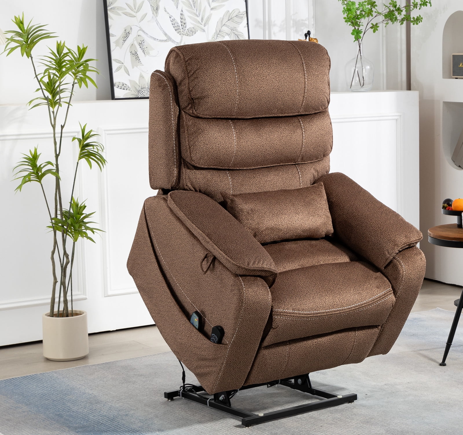 LITVZ Large Lift Chairs Recliner for Elderly, Infinite Position Dual Motor Power Lay Flat, Stand Up Recliner Lift Chair with Massage and Heat, Lumbar Pillow, Wireless Charging & Cup Holder