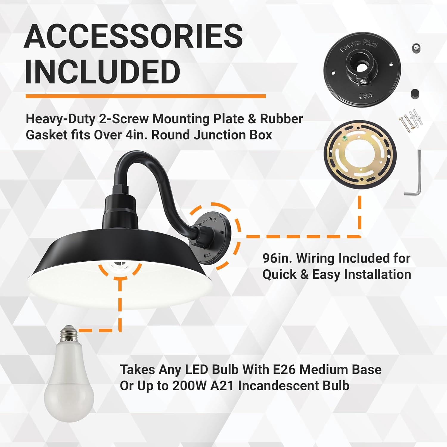 14in. Satin Black Outdoor Gooseneck Barn Light Fixture with 10in. Long Extension Arm - Wall Sconce Farmhouse, Vintage, Antique Style - UL Listed - 9W 900lm A19 LED Bulb (5000K Cool White)