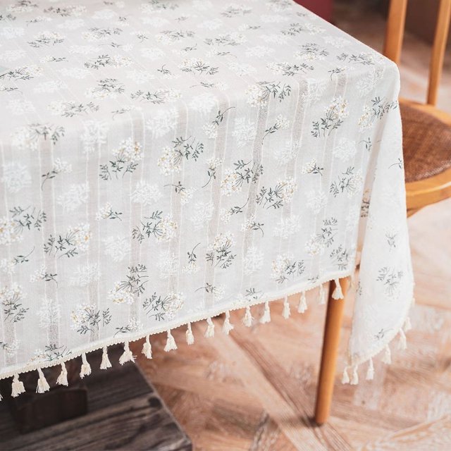 Korean Style Daisy Tassels Cotton Floral Tablecloth Tea Table Decoration Rectangle Table Cover For Kitchen Wedding Dining Room Yening