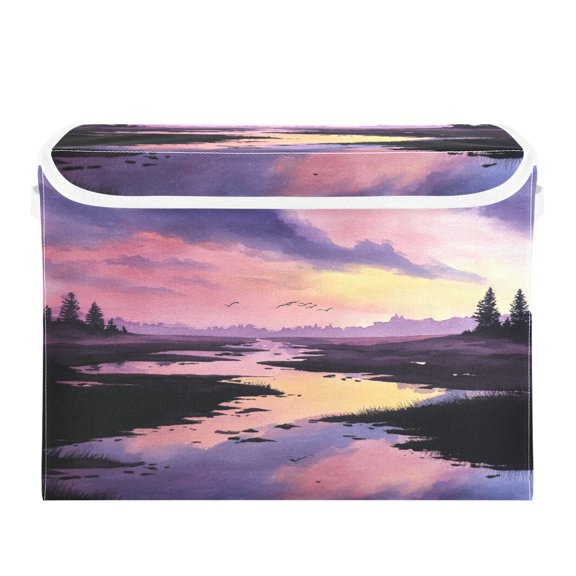 Storage Box With Lid 16.5x12.6x11.8In Foldable Stacked Household Storage Box Beautiful Sky