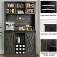 thumbnail image 6 of DreamCurship 72" Kitchen Pantry Cabinet with 4 Doors, Freestanding Cupboard Storage Buffet Hutch with Microwave Stand, Coffee Bar Cabinet with 9 Racks & 4 Row Metal Hooks, Dark Oak, 6 of 7