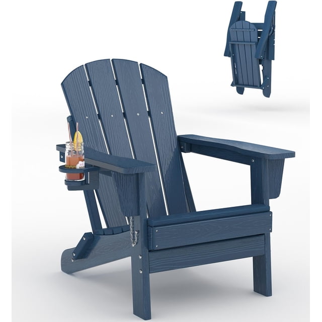 Chaise Adirondack Pliante – Chaise de Patio Extérieure en HDPE Résistante aux Intempéries avec Texture Grain de Bois
