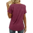 thumbnail image 4 of HAPIMO Women's Trendy Loose Cotton Lined Basic Pullover for Teen Girls Solid Color Ruched Summer Tees Short Sleeve V Neck Shirts Casual Relaxed Workout Blouses Red S, 4 of 6