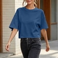 thumbnail image 5 of VBVC Women's Short Sleeve Crewneck Crop Top, Ladies' Lightweight Loose Fit Tee, Basic Plain Summer T Shirt For Women, Blue , S-2XL, 5 of 9