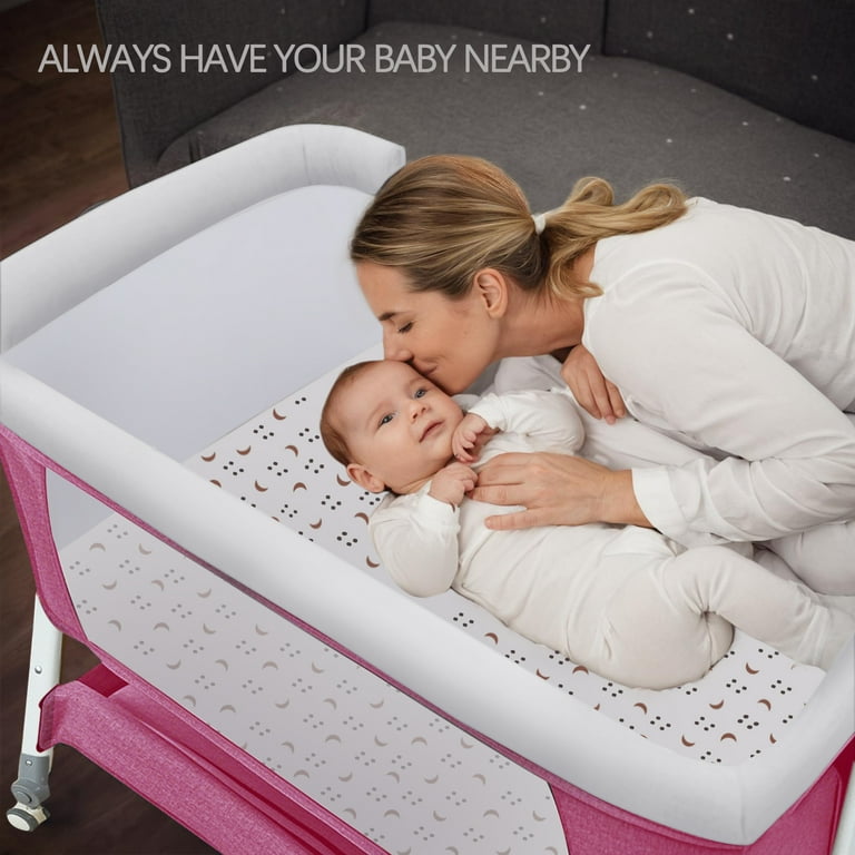 XunKA 4 in 1 Infant Baby Bassinet with Mosquito Net and Storage