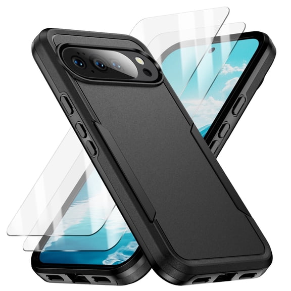 Rugged Phone Case compatible with Google Pixel 10 and Google Pixel 10 Pro, 2 Pcs Screen Protector, Full Body Shockproof Anti-Scratch Hybrid TPU PC Bumper Back Cover for Women Men