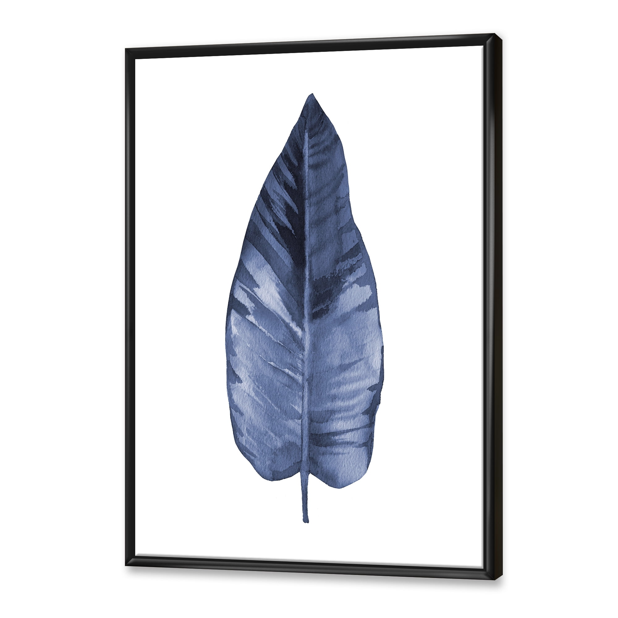 Designart 'Blue Leaf Watercolour On White Background' Traditional Framed Canvas Wall Art Print