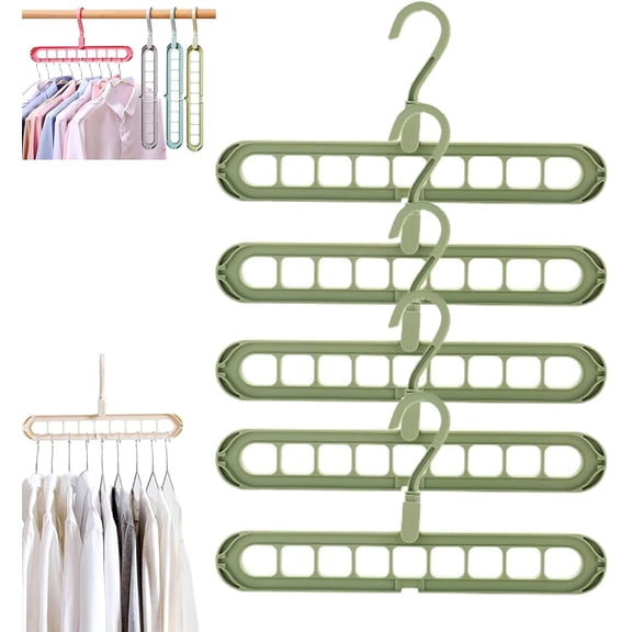9-Hole Rotating Non-Slip Foldable HangerSpace-Saving Closet Organizer | Heavy-Duty360° Swivel HookIdeal for Wardrobe, Dorm & Travel(Green 5 PCS)