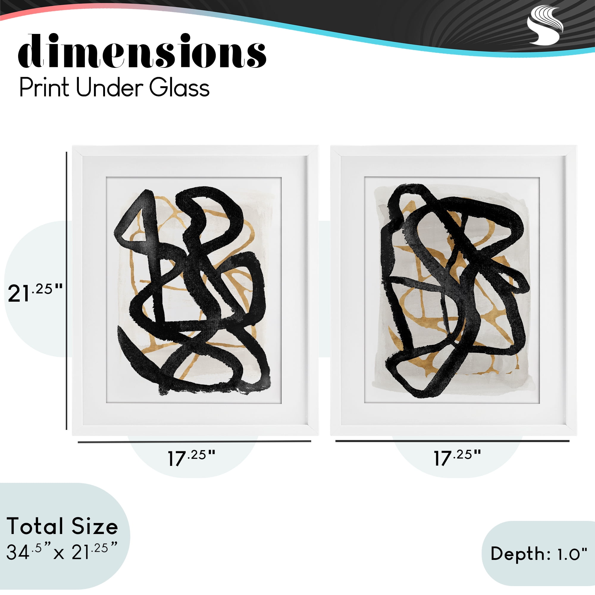 Stupell Industries Contemporary Hindsight Squiggles 2 Piece White Framed Print Under Glass Set, design by Lucille Price