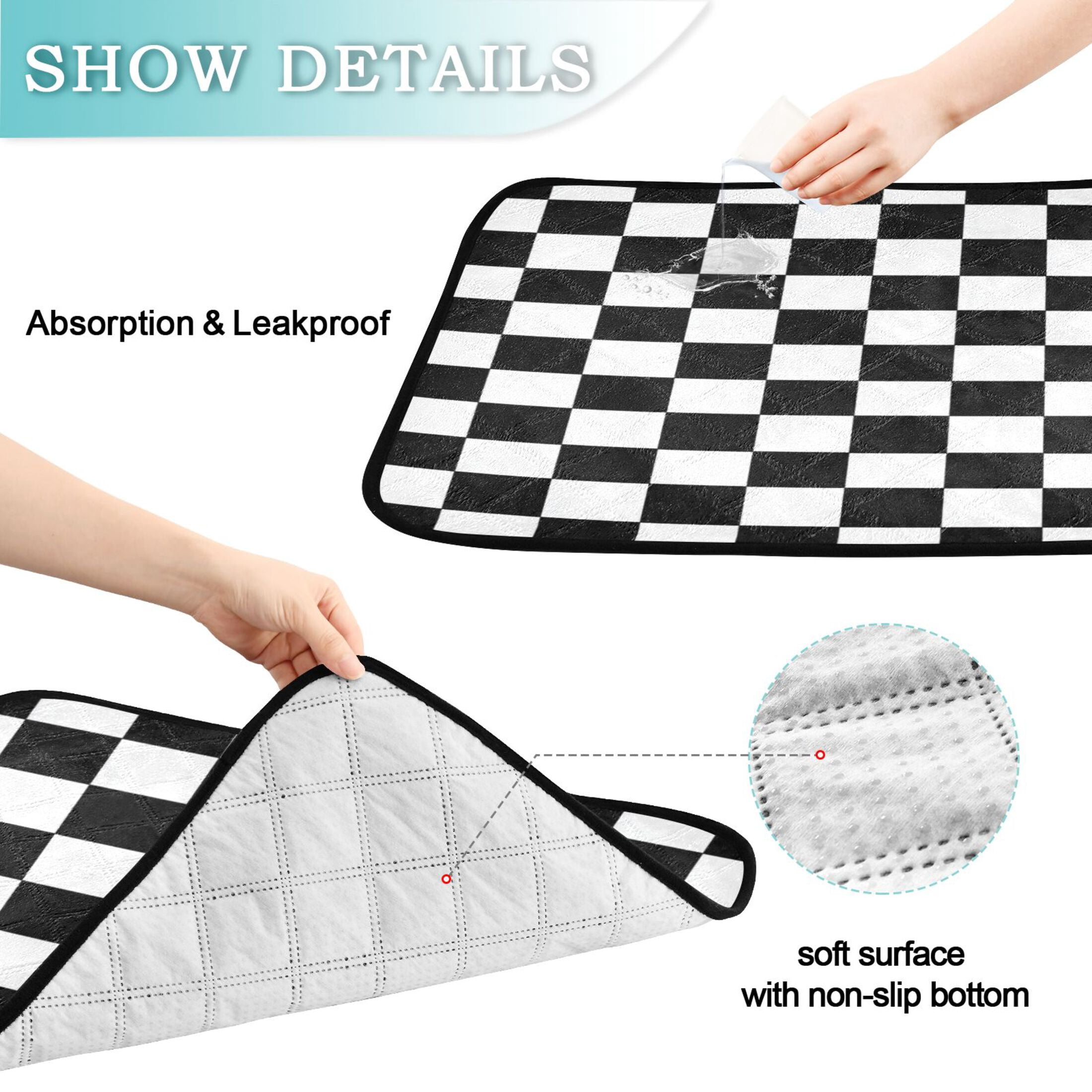 Washable Pet Pee Pads with Super Absorbent Reusable Training Pads for Dogs & Cats Black and White Check