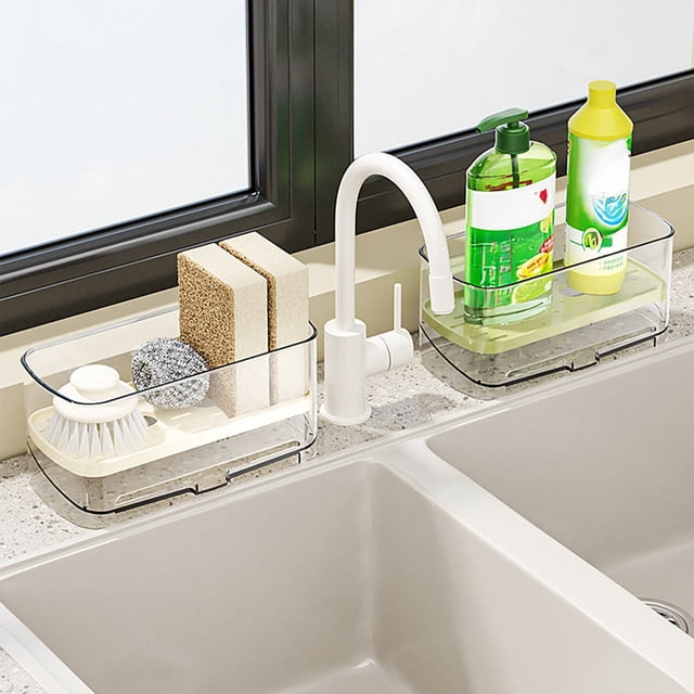 Cagogo 2Pcs Acrylic Kitchen Rack, Multifunctional Sink-Side Storage Rack for Sponge Dishcloth, Countertop Organizer for Kitchen Bathroom, Durable Water Drain Rack for Sink Countertop