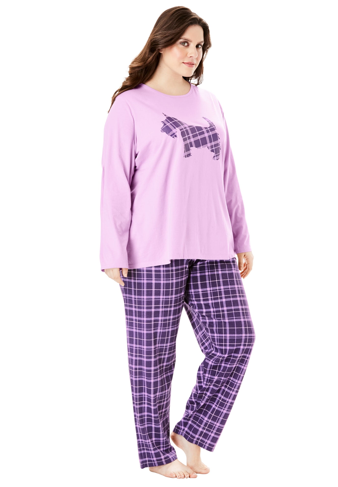 Dreams & Co. Plus Size Long Sleeve Knit Pj Set Pajamas