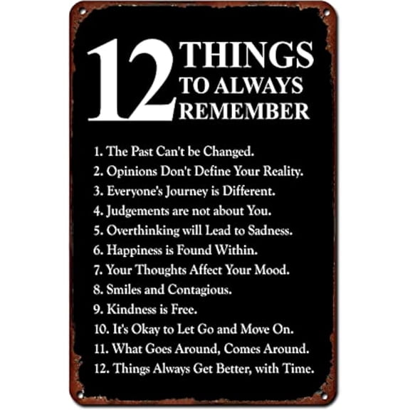 Retro Decor Tin Signs,“12 Life Reminders Sign”,for garage,bar,restaurant,living room,bedroom,kitchen,cafe,bar,8×12inch