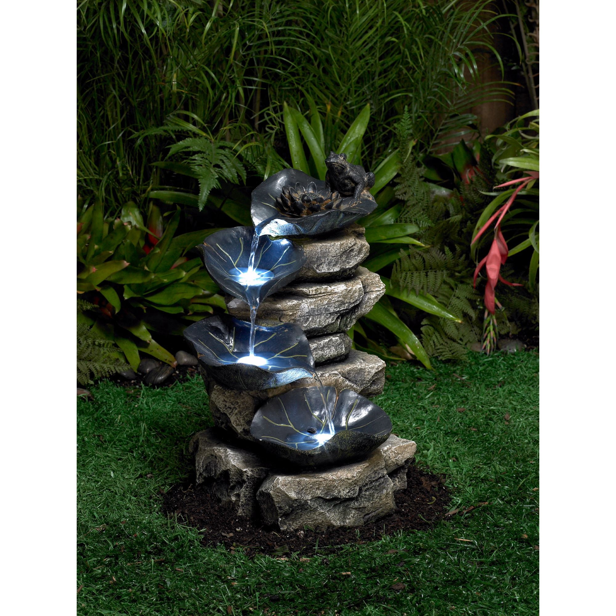 Frog and Four Lily Pad 21" High Large Rustic Indoor Outdoor Decor Faux Stone Floor Fountain with Light LED