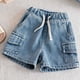 thumbnail image 2 of Niños Pantalones Cortos Niñas Estilo Engrosado Delgado Vaquero Pantalones Cortos de Cuatro Piezas con Cintura Elástica, Relajado Deportivo para el Juego Diario, 2 of 8
