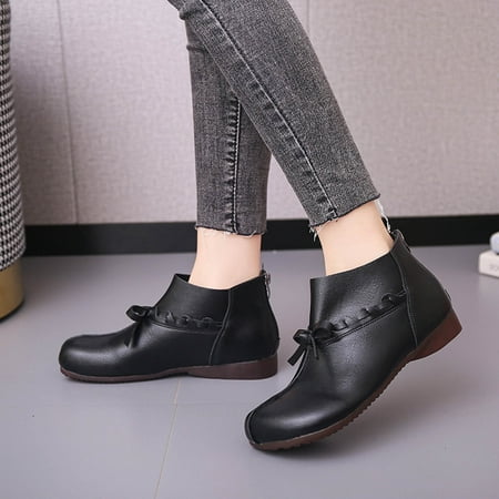 

Zanvin Boots for Women Fall Winter Retro Ankle Boots Round Toe Thick Heel Mid-heel Short Boots Black 40