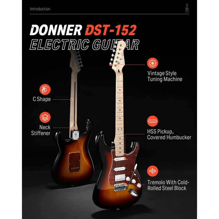 Donner DST-152 39 Electric Guitar Beginner Kit HSS Pickup with Amp