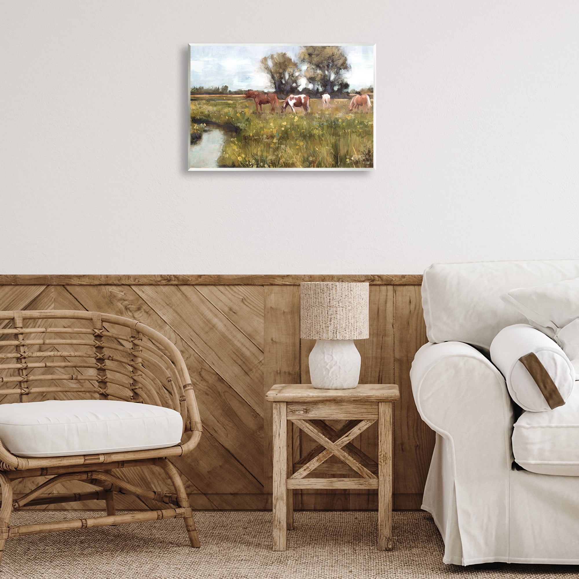 Stupell Industries Lazy Day Horse Landscape Landscape Painting Unframed Art Print Wall Art, 19 x 13