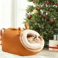 thumbnail image 4 of YIKA Christmas Decorations Cats Bed Winter Warm Cats Sleeping Bag Semi Enclosed Sense Of Security Cats Bed Pet Houses Dog Bed Suitable For Winter Christmas Decorations Indoor Orange, 4 of 6