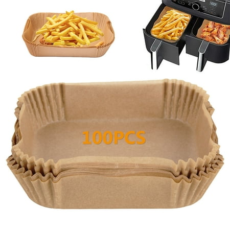 SEARCHI Air Fryer Paper Liner, 100PCS Disposable Cooking Parchment Paper Liners, Wooden Color Oil Proof Baking Paper for Fryer Baking Microwave, Roasting