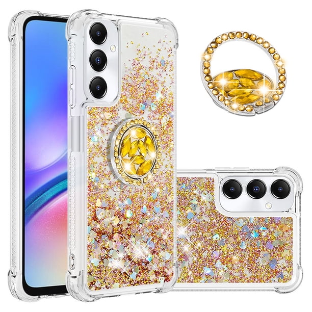 Funda para Samsung Galaxy A05S con Brillo Líquido Flotante, Purpurina, Parachoques y Anillo Giratorio Soporte