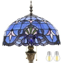 Tiffany Floor Lamp LED Bright Standing Reading Light 64"Tall Blue Stained Glass Baroque Style Shade Boho Industrial Bronze Pole Vintage Base Corner Kids Bedroom Living Room Farmhouse Office WERFACTORY