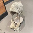 thumbnail image 1 of Handmade Knitted Beanies with Fringes for Women, Fashionable Warm Winter Hat with Ear Protection, Skullies Melon Cap, Outdoor Ski Hat, 1 of 2
