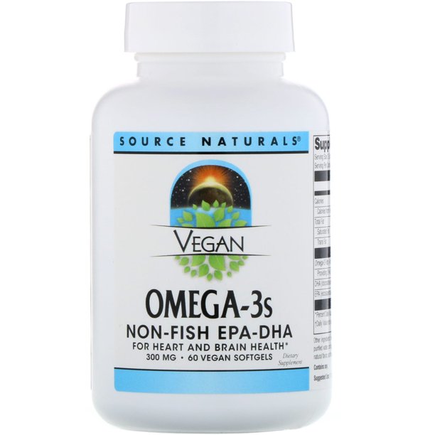 Source Naturals Vegan Omega3S, NonFish EPADHA, 300 mg, 60 Vegan