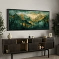 thumbnail image 3 of Large Framed Canvas Print Watercolor Misty Mountains - Green Forest LandscapeWall Art Decorative Ready to Hang Painting for Living room Bedroom 60x30 inches Black Frame, 3 of 9