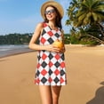 thumbnail image 3 of Balery Red and black argyle Vestidos de verano para mujer con estampado: vestido holgado sin mangas, vestido playero informal y cómodo para días calurosos., 3 of 7