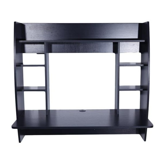 Wall Built Up Computer Desk Home Office Mounted Table Storage Shelves Workstation Laptop Study Writing Black