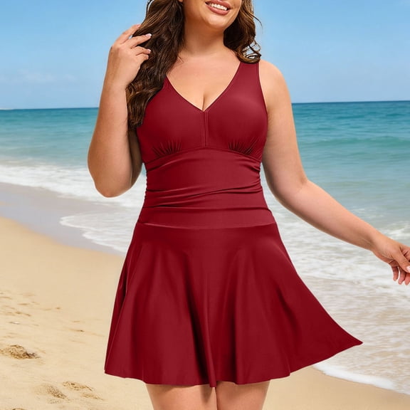Women Plus Size Swim Dress Swimsuit One Piece Tummy Control Bathing Suits Flowy Body Shaping Swimwear