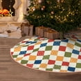 thumbnail image 6 of Daiia Floral Checkerboard Drawing Merry Christmas Tree Skirt , Xmas Large Lace-up Tree Skirt, Santa Snowflakes Rustic Home Decorations New Year Party Farmhouse Decor-36", 6 of 7