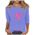 thumbnail image 2 of Jsaierl Hauts Graphiques Ruban Rose pour Femmes T-Shirts Cancer du Sein Manches 3/4 Col Rond Pull Lutte contre le Cancer Blouses d'Octobre, 2 of 5