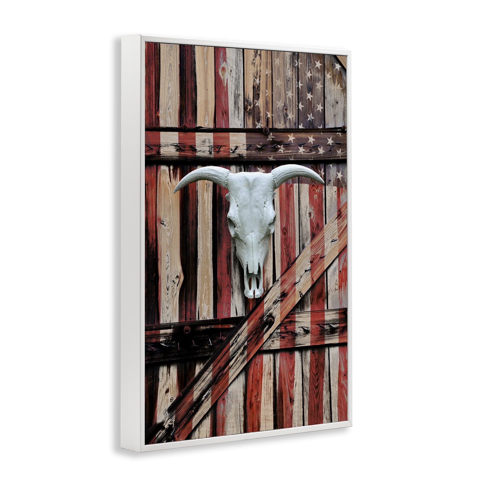 Stupell Industries Patriotic Cow Skull Transportation Painting White Framed Art Print Wall Art, 20 x 30