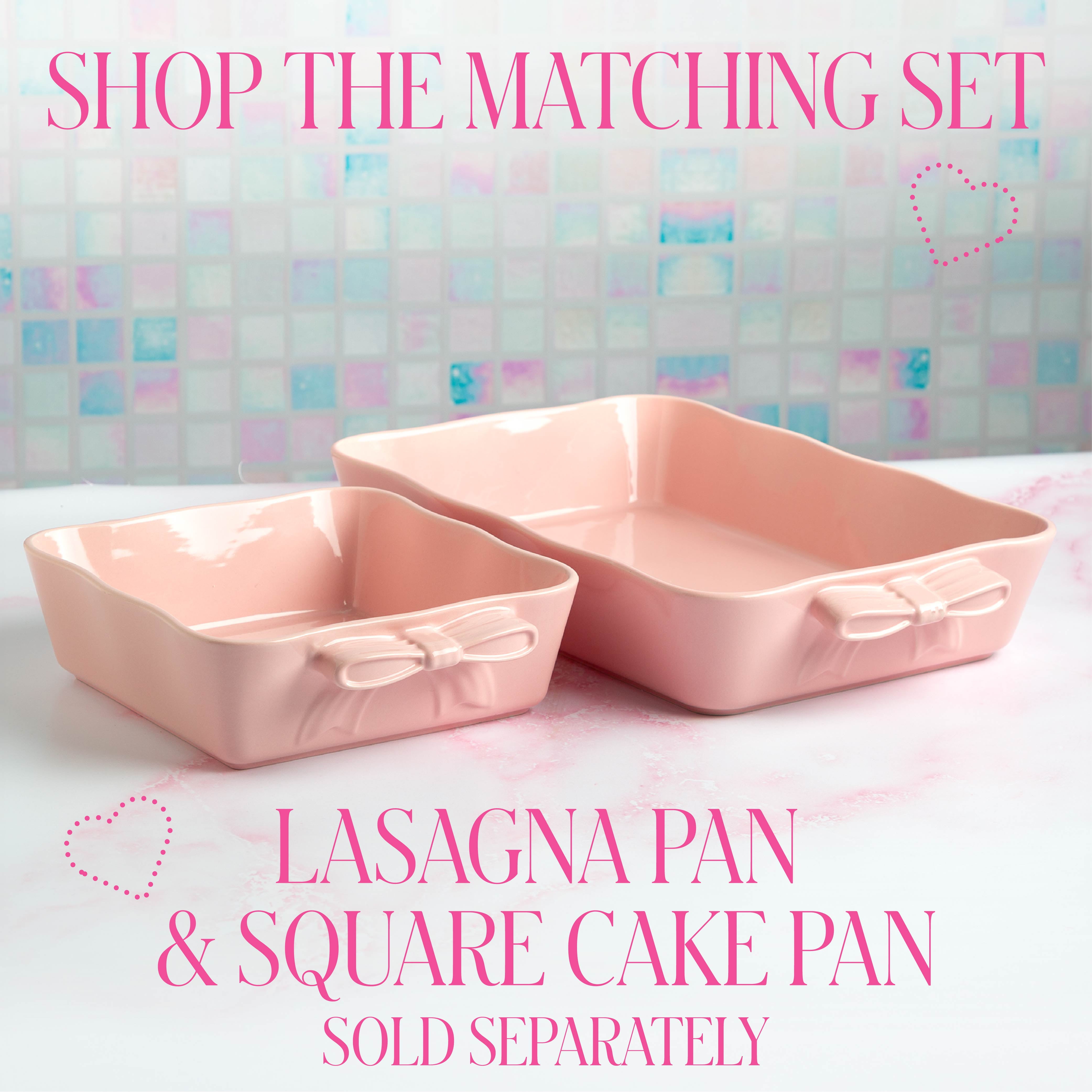Paris Hilton Ceramic Stoneware Rectangular Lasagna Baker, 13 x 9 x 2.5 Inches, Oven Safe to 450°F, Dishwasher & Microwave Safe, Pink with Bow Handles